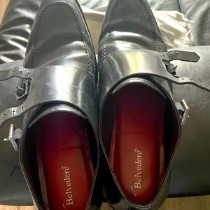 Two pair of Monk strap shoes one black and one cordovan. Worn once genuine lthr.